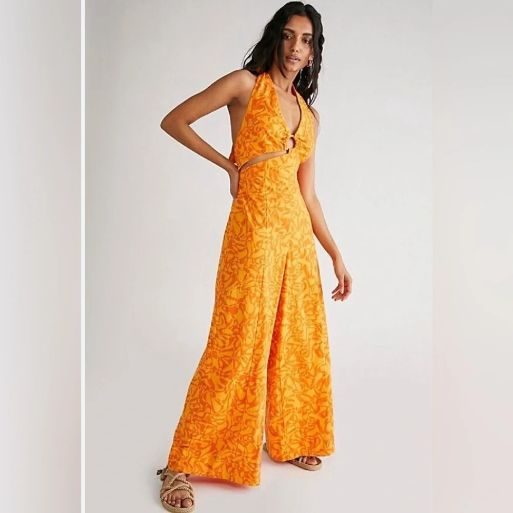 FREE PEOPLE Kida Wide Leg Jumpsuit - Orange - Picture 3 of 4